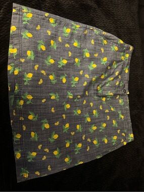 Karen Scott Blue Denim-Look Mini Skirt with Yellow Lemon Motif